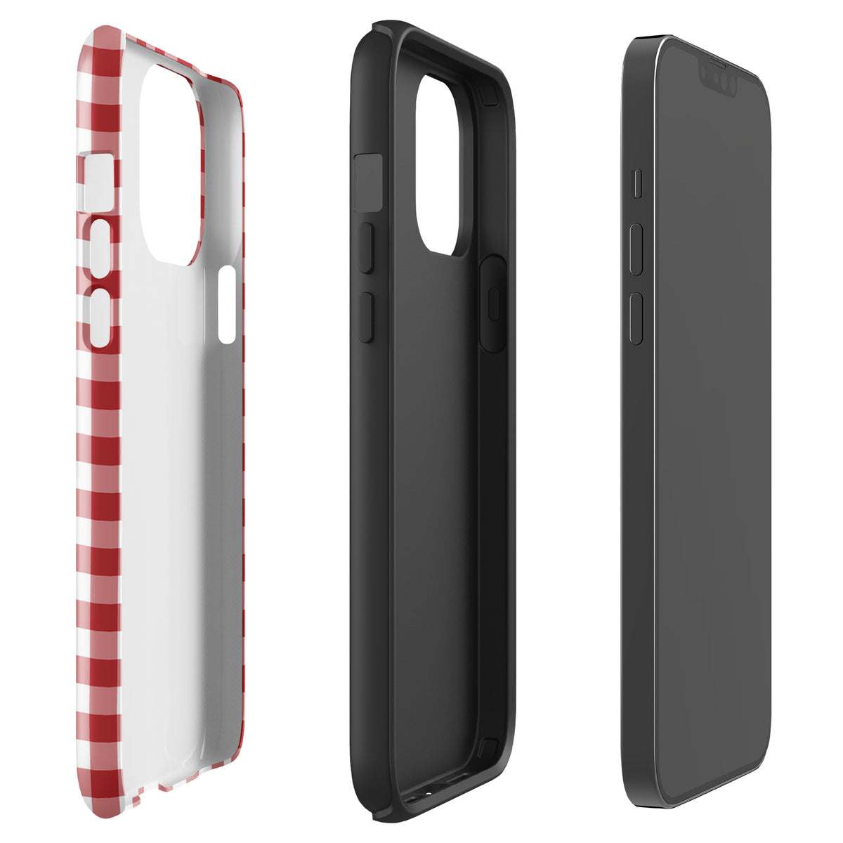 Phone Case with red gingham pattern for iPhone offering chic style and durability. Perfect blend of playful charm and luxury protection.