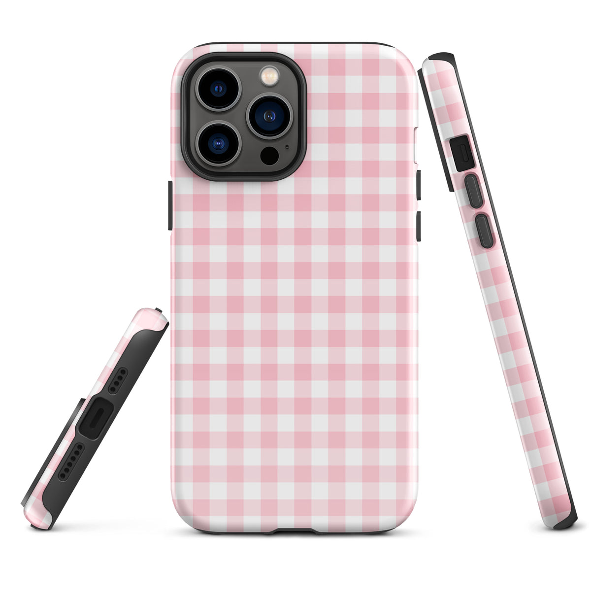 Phone Case for iPhone with pink and white gingham pattern, offering stylish protection and luxury.