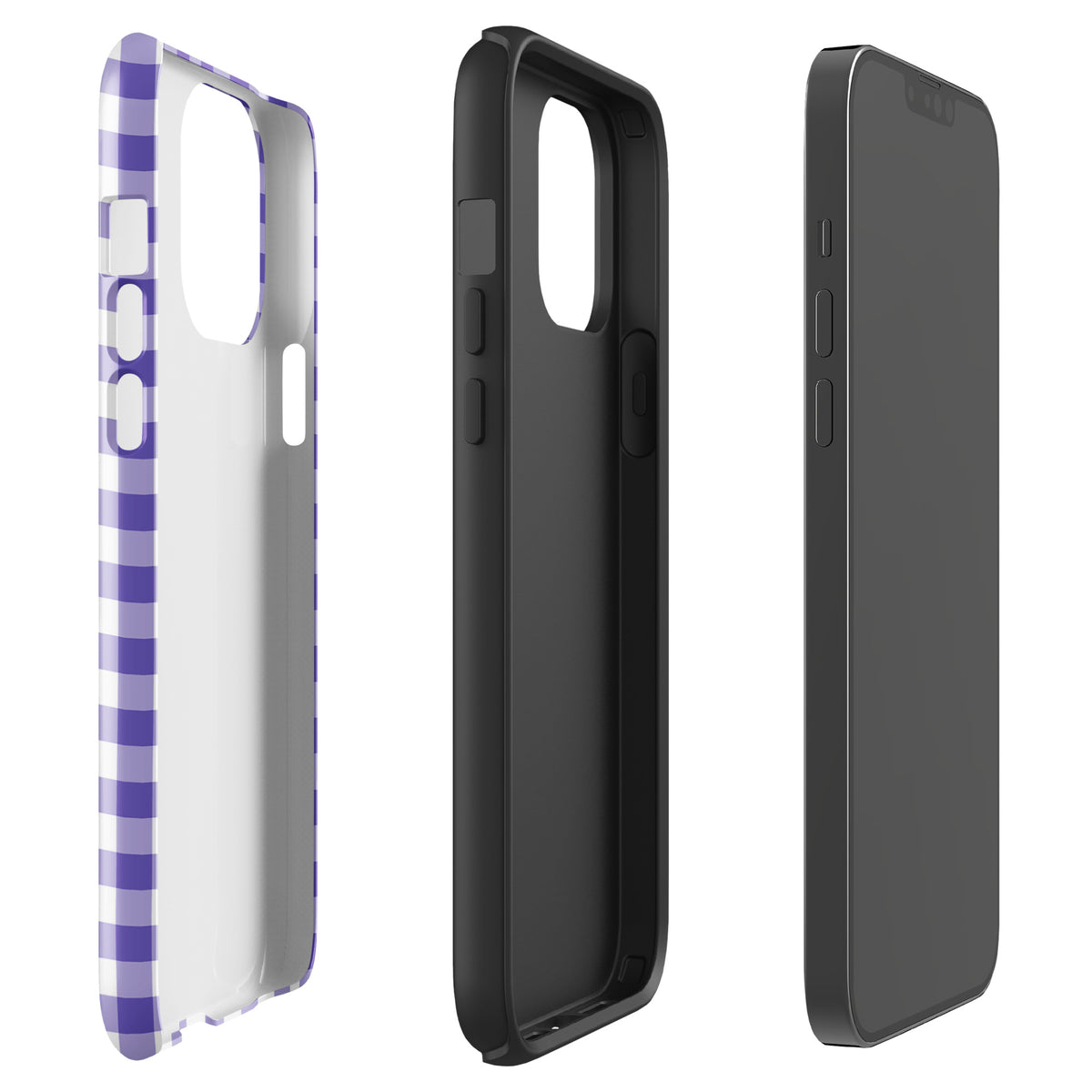 Purple and white gingham Phone Case for iPhone, stylish and durable protection accessory.