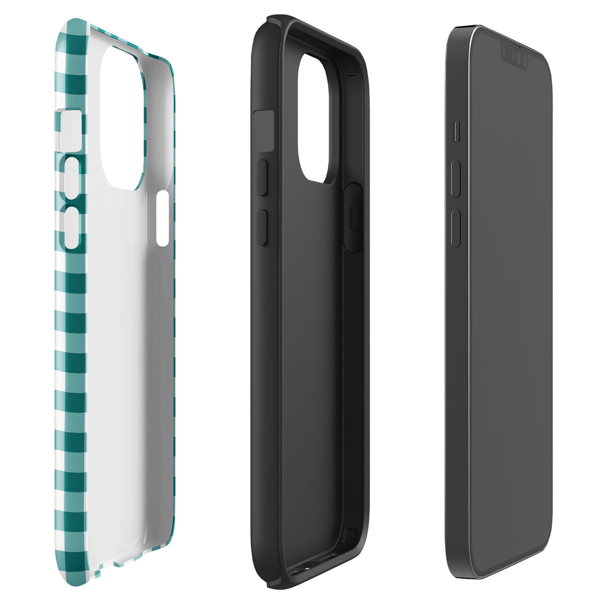 Phone Case for iPhone with teal and white gingham pattern, providing style and protection.