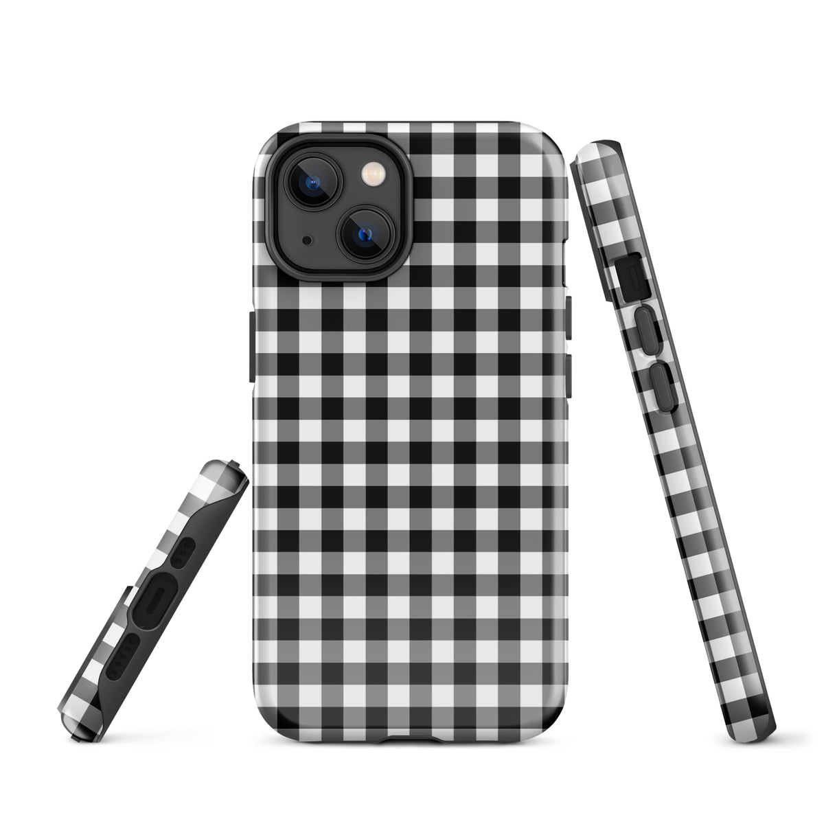 Phone Case for iPhone with black and white gingham pattern, showcasing stylish design and durable protection.