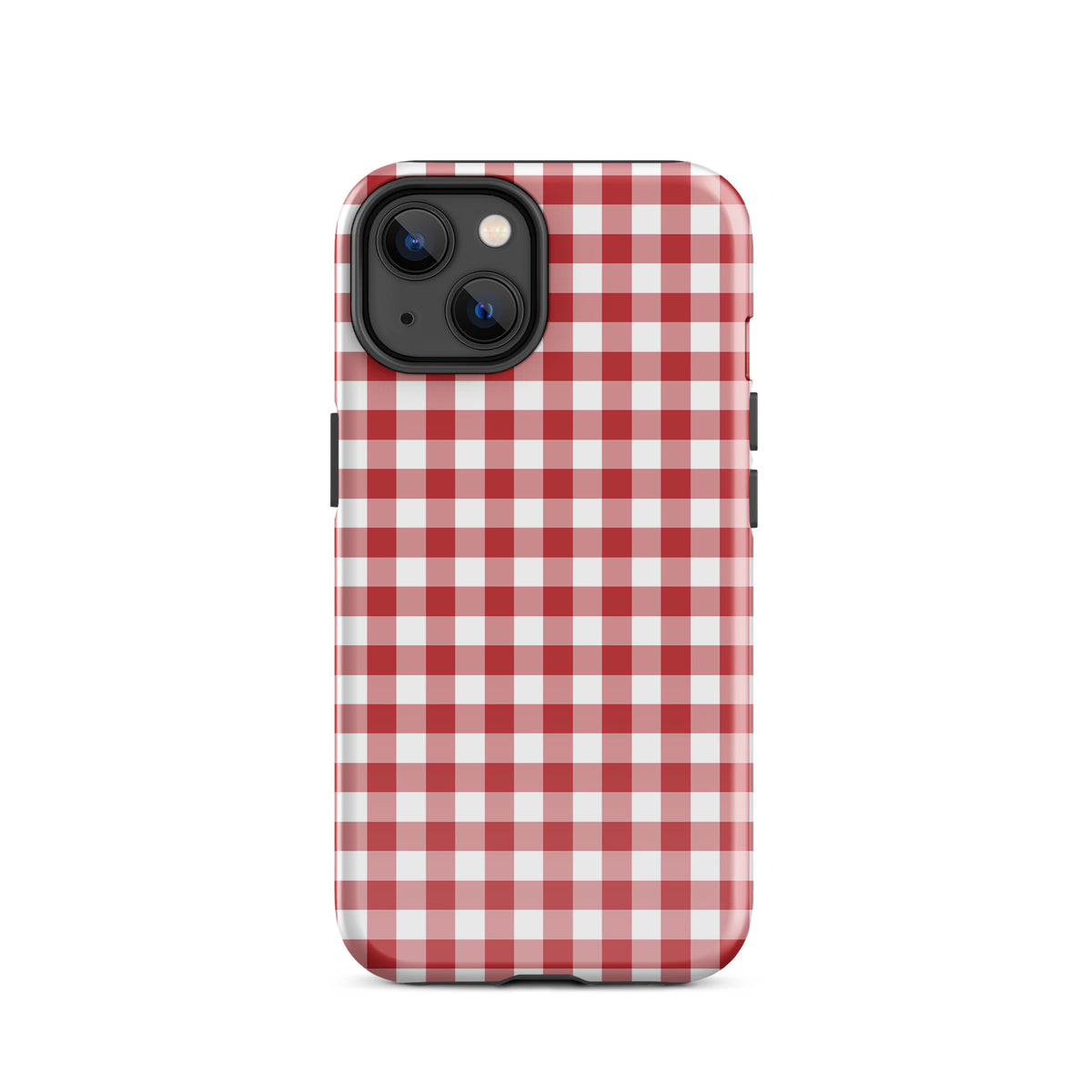 Phone Case with red-and-white gingham pattern on iPhone featuring chic style and durable craftsmanship, blending fun and luxury.
