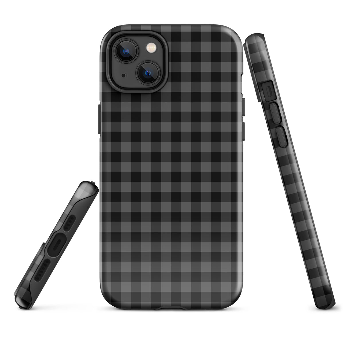 Phone Case for iPhone with modern black and charcoal gingham pattern, blending style and protection. Perfect for a chic accessory upgrade.