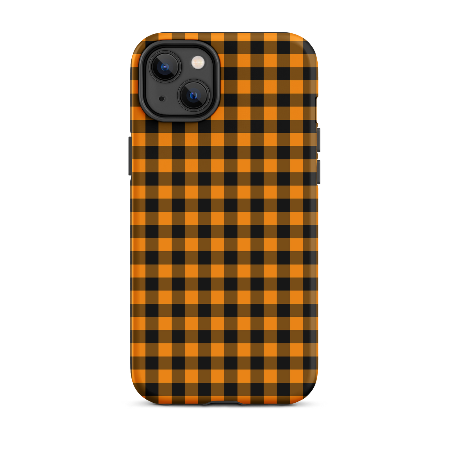 phone case with black-and-orange gingham autumn theme for iPhone