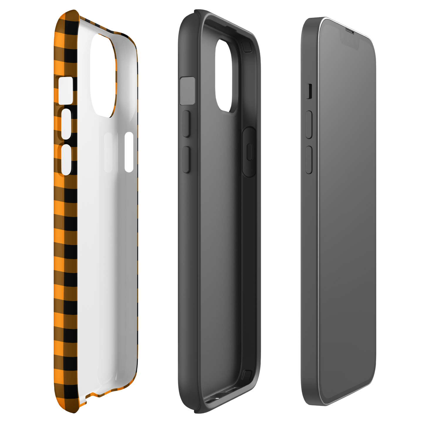 phone case with black-and-orange gingham autumn theme for iPhone, stylish and durable design