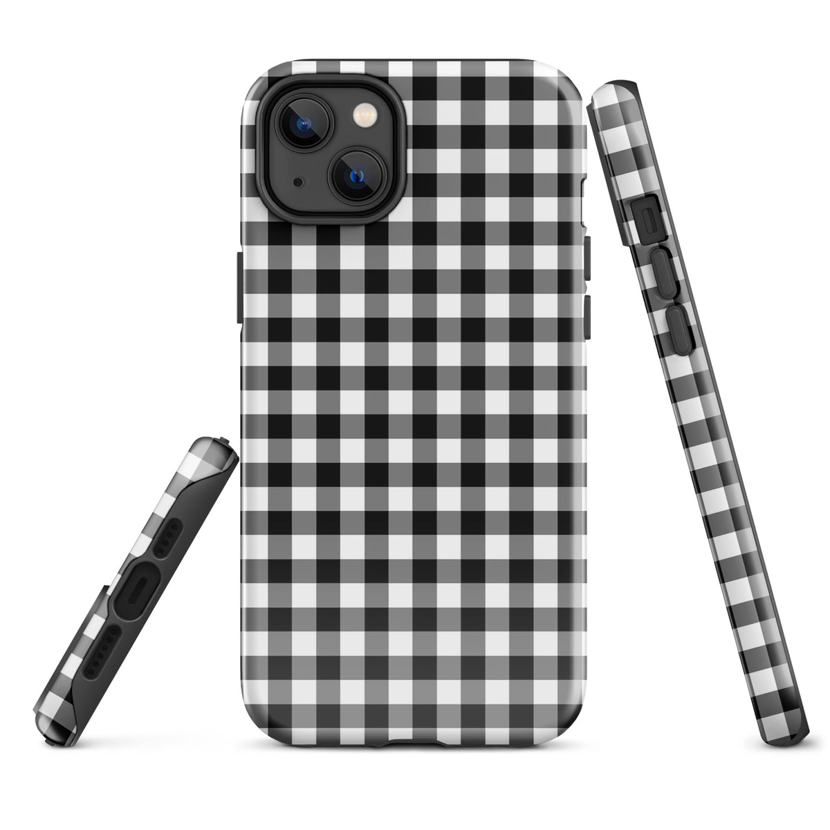 Phone Case for iPhone with black and white gingham pattern, showcasing stylish protection and luxury design.