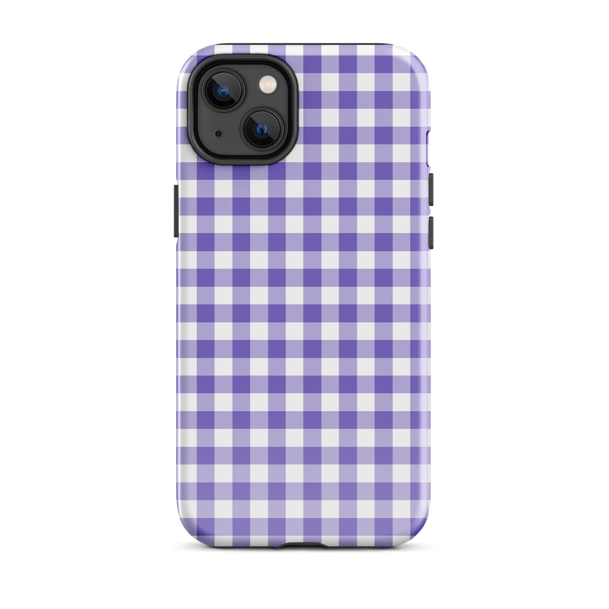 Phone Case for iPhone with purple and white gingham pattern, offering stylish protection and luxury craftsmanship.