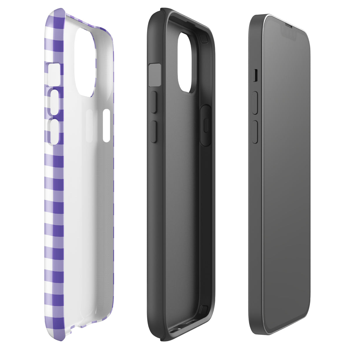 Phone Case for iPhone with purple and white gingham pattern, offering style and protection.