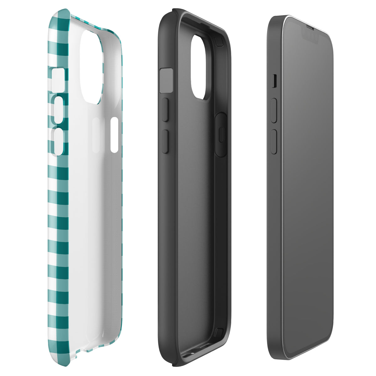 Phone Case for iPhone with teal and white gingham pattern, showcasing stylish and durable protection.