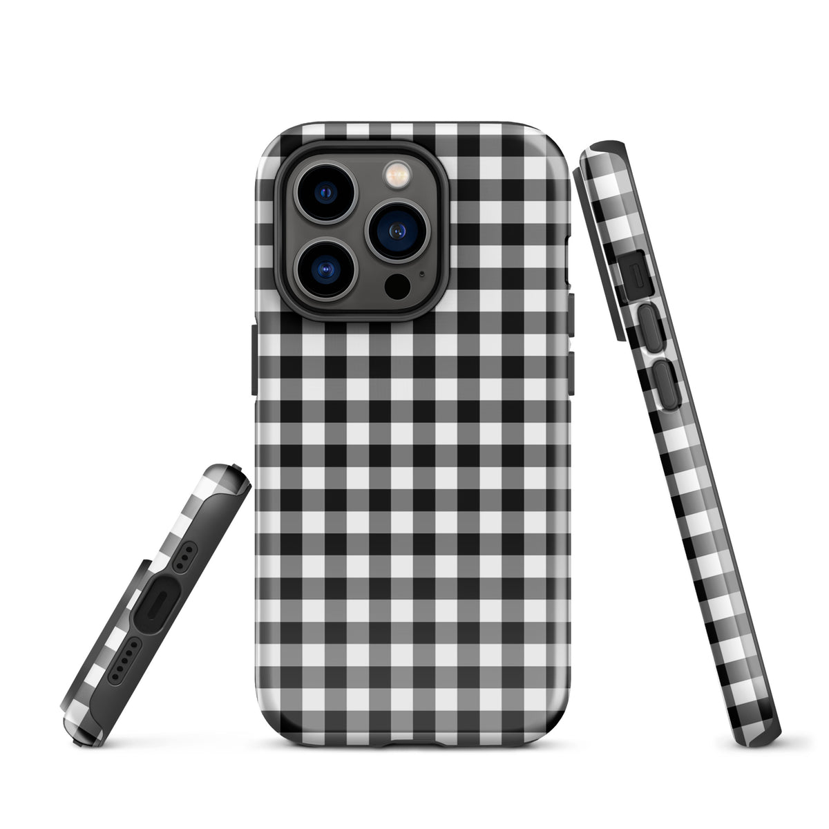Phone Case for iPhone, black-and-white gingham pattern, charming and durable design.