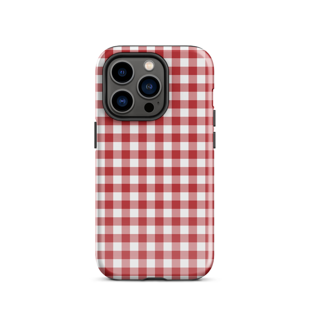 Phone Case with red-and-white gingham pattern for iPhone, combining charm and durability in an upscale, chic design.