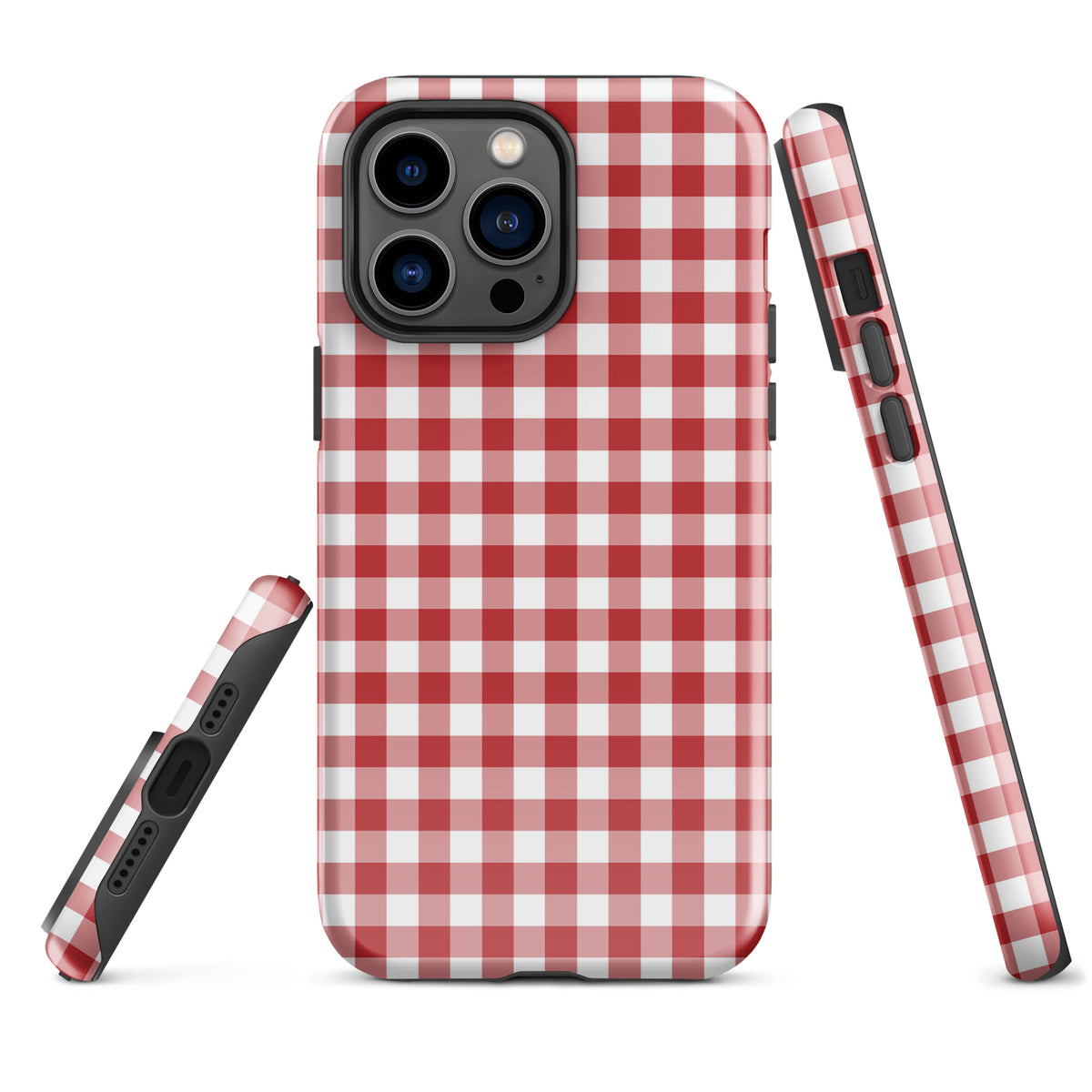 Phone Case for iPhone with red-and-white gingham pattern, stylish design, elevates device charm and protection.