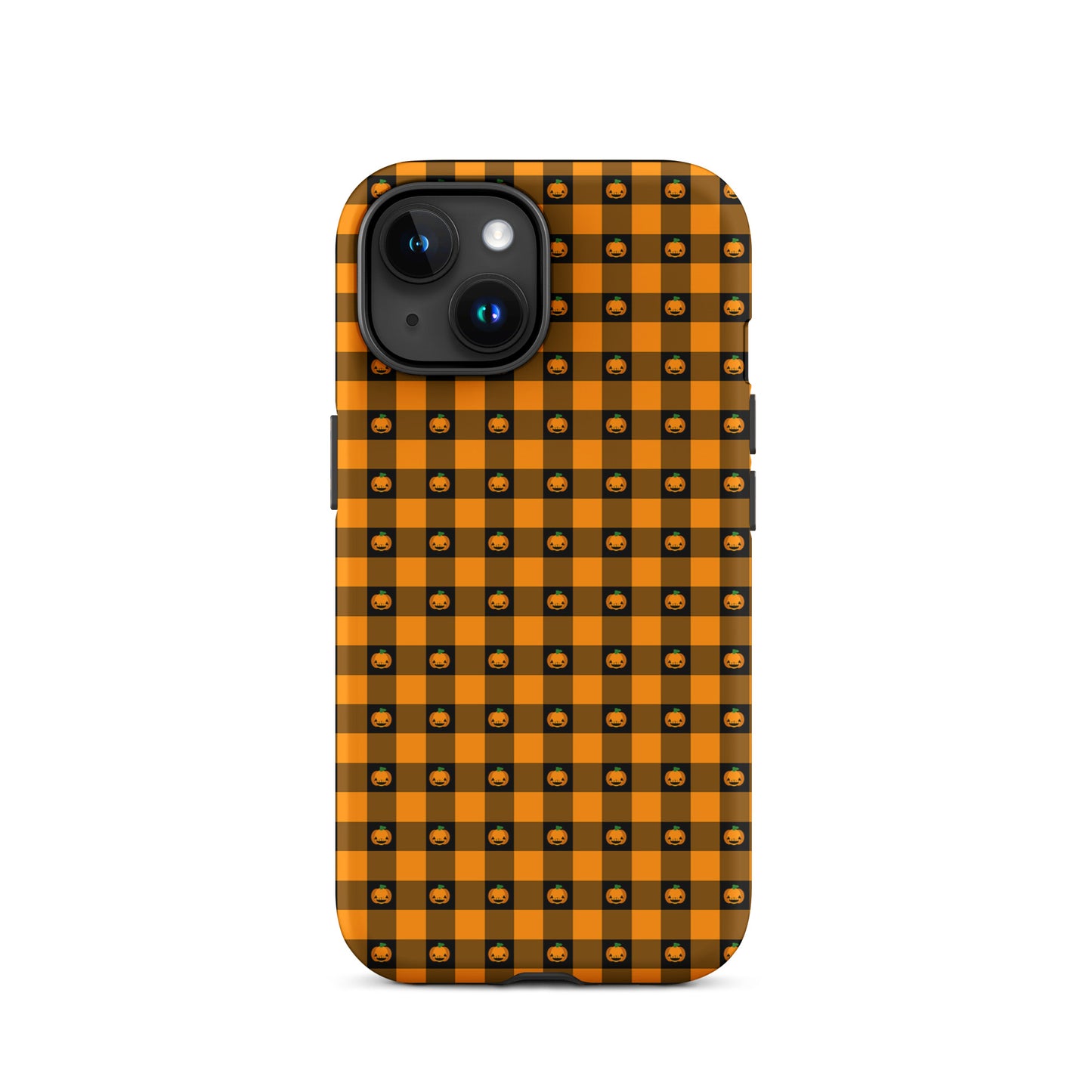Phone Case for iPhone with playful pumpkin gingham Halloween design