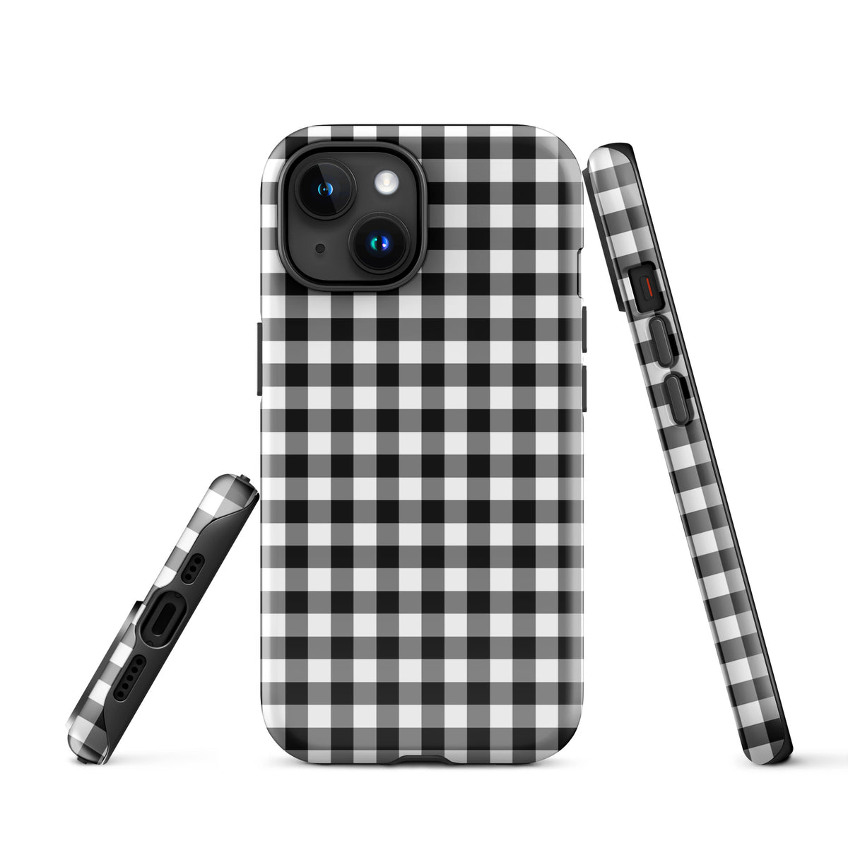 Phone Case for iPhone in black and white gingham pattern, offering chic style and protection.
