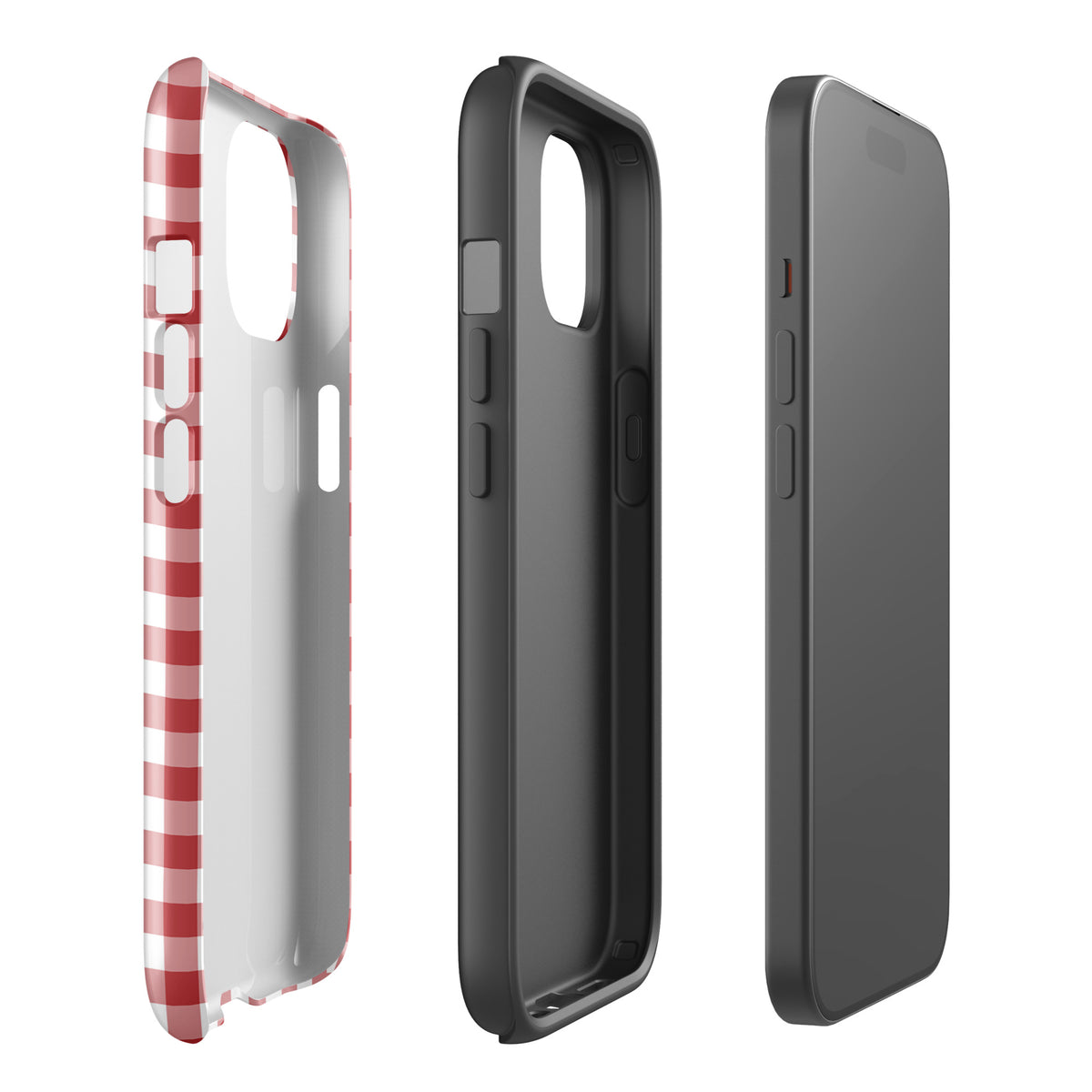 Phone Case for iPhone with red and white gingham pattern, showcases charming style and protection, ideal for chic phone accessory lovers.