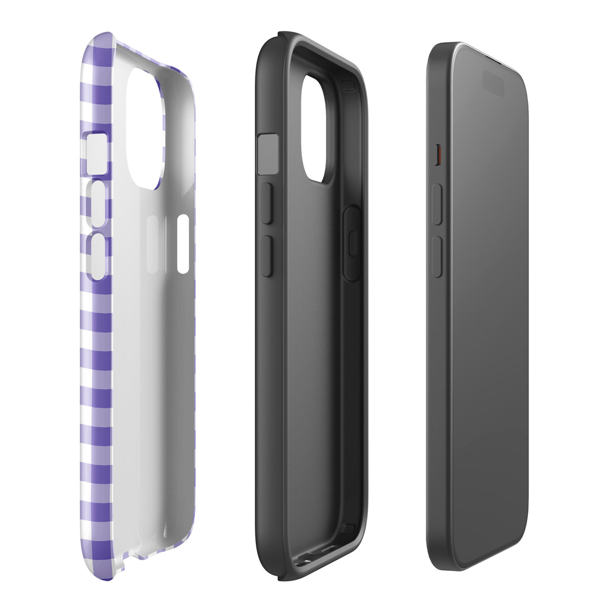 Phone Case for iPhone with purple and white gingham pattern, offering charm and protection in a chic design.