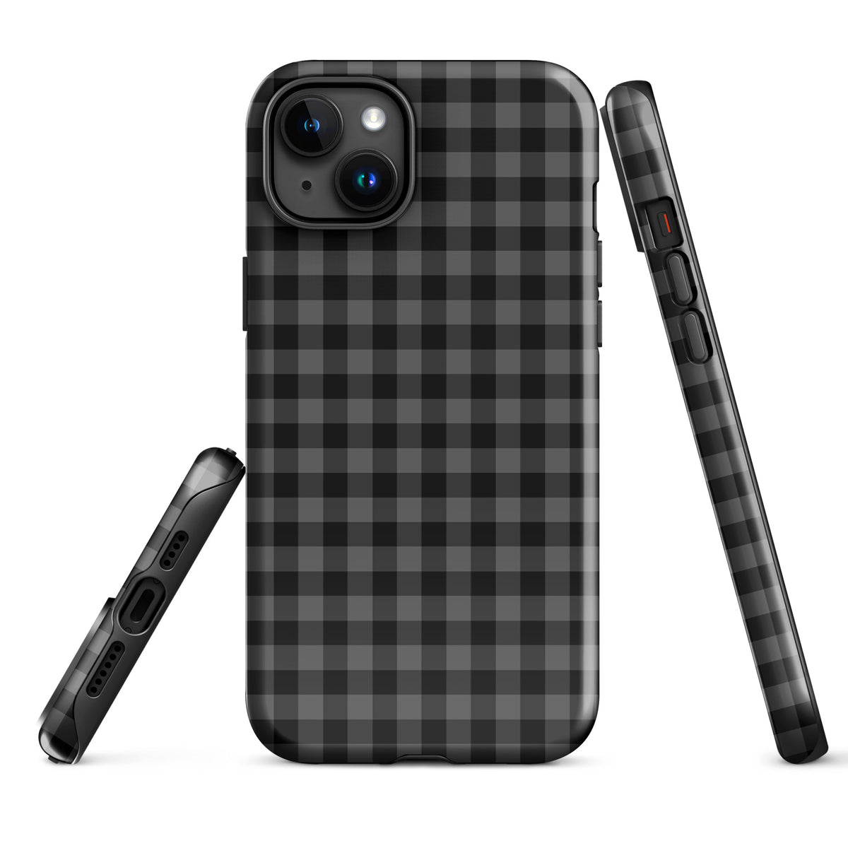 Phone Case for iPhone with black and charcoal gingham pattern offering style and protection