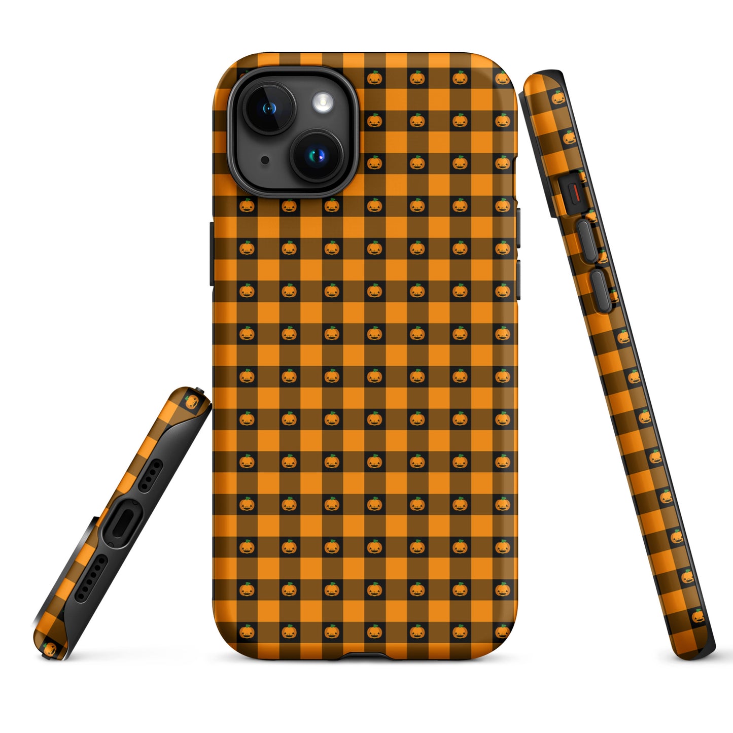 Phone Case with playful pumpkin gingham Halloween design for iPhone