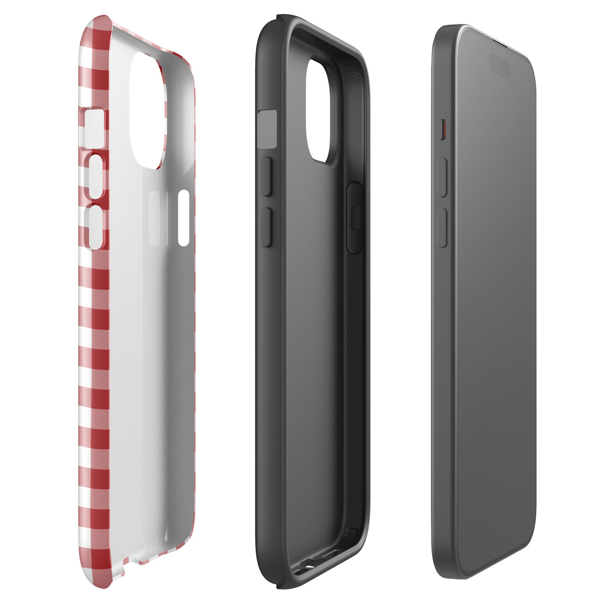 Phone Case for iPhone with red and white gingham pattern, showcasing stylish protection and durable design.