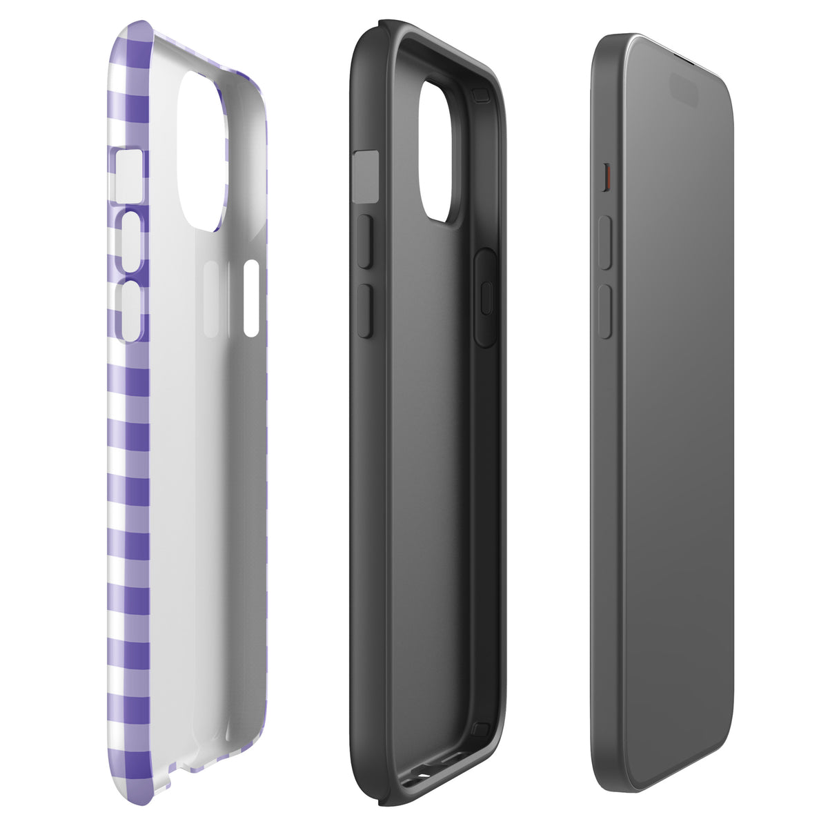 Phone Case with purple and white gingham pattern for iPhone, offering protection and style.