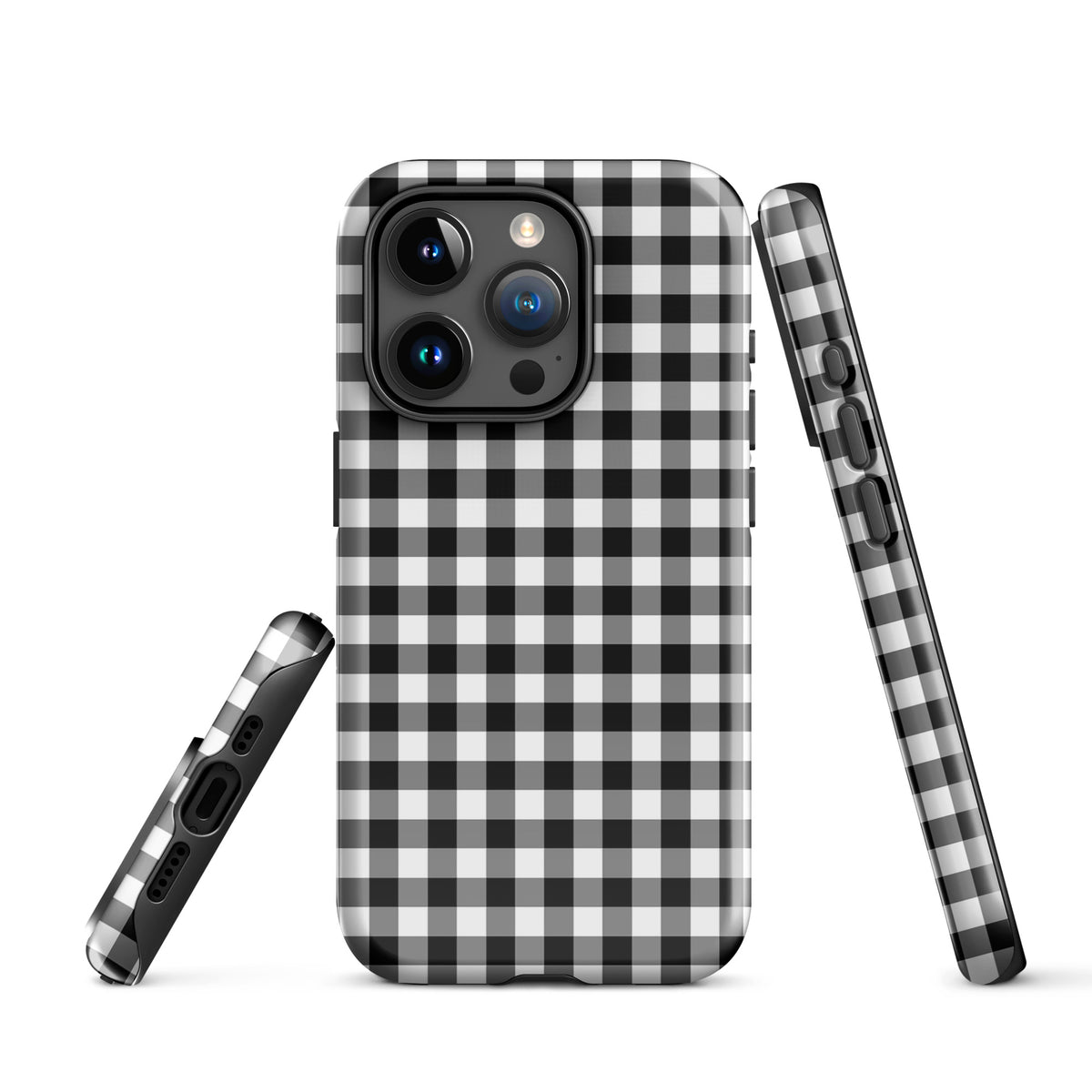 Phone Case for iPhone with black and white gingham pattern offering stylish design and durable protection.