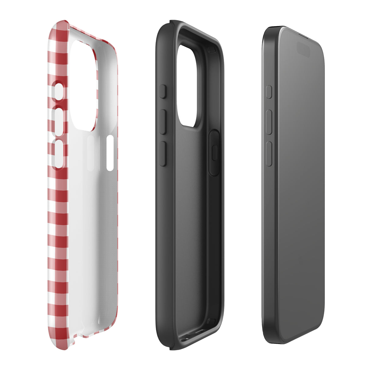 Phone Case for iPhone with red and white gingham pattern, showcasing charming style and protection.