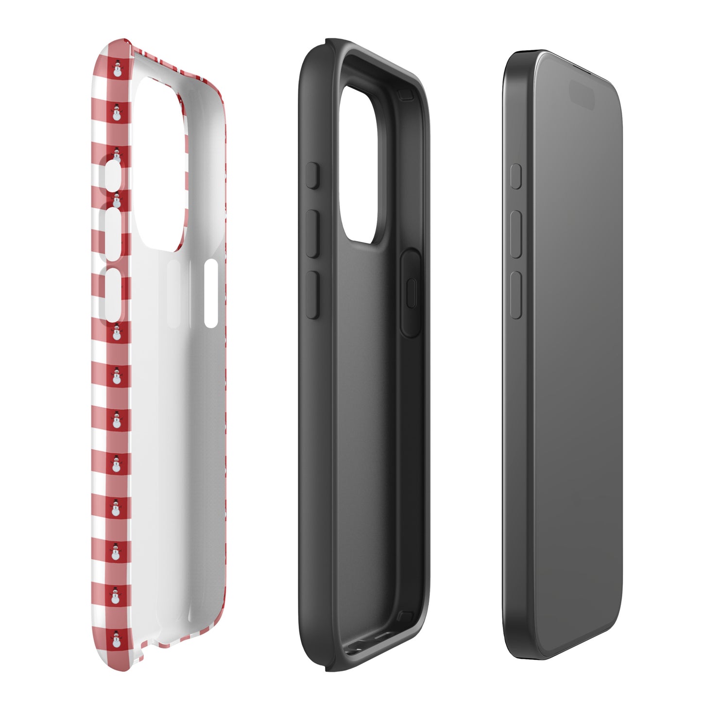 Phone Case for iPhone with snowman gingham winter design, festive red-and-white pattern, durable protection