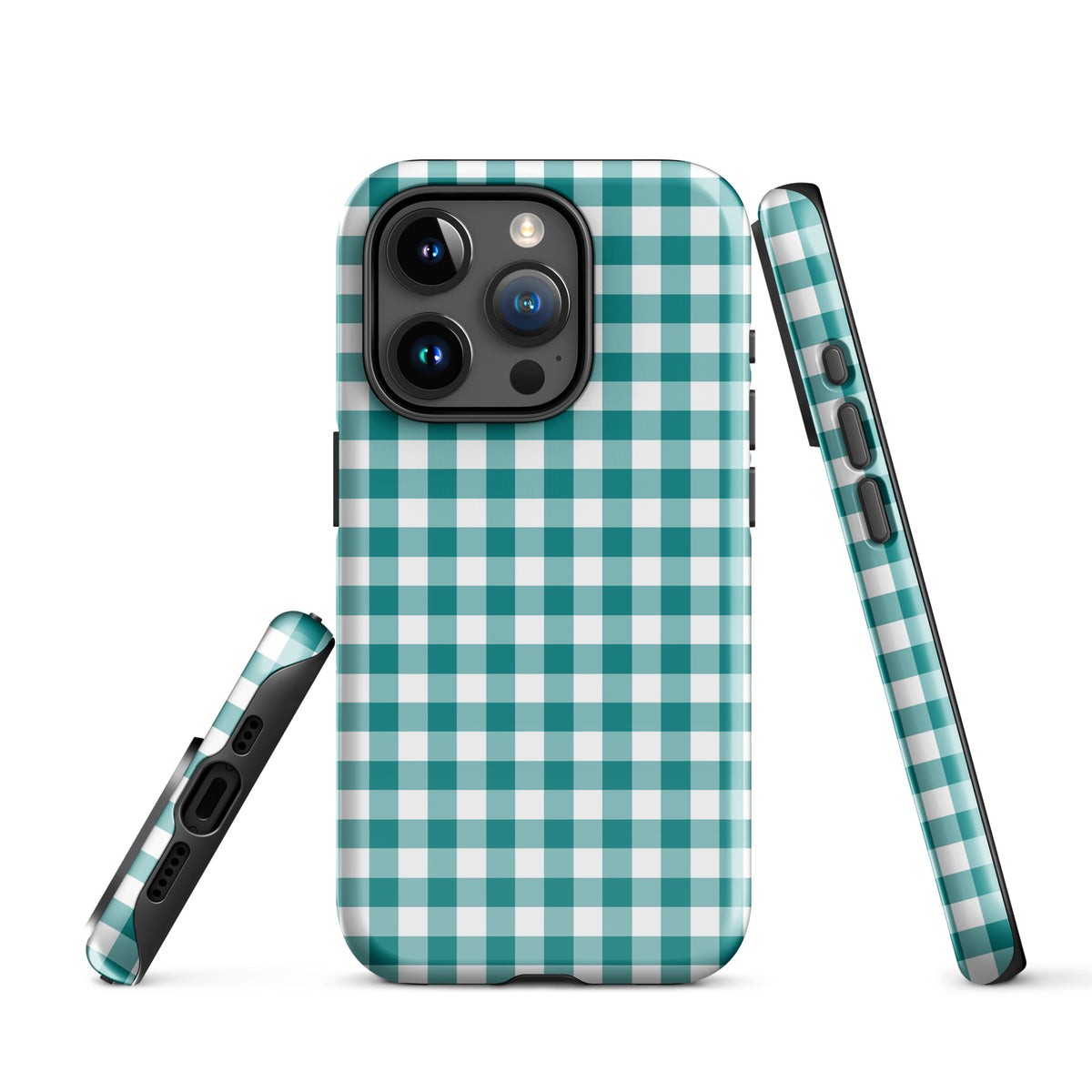 Teal and white gingham Phone Case for iPhone with stylish protection and luxury design.