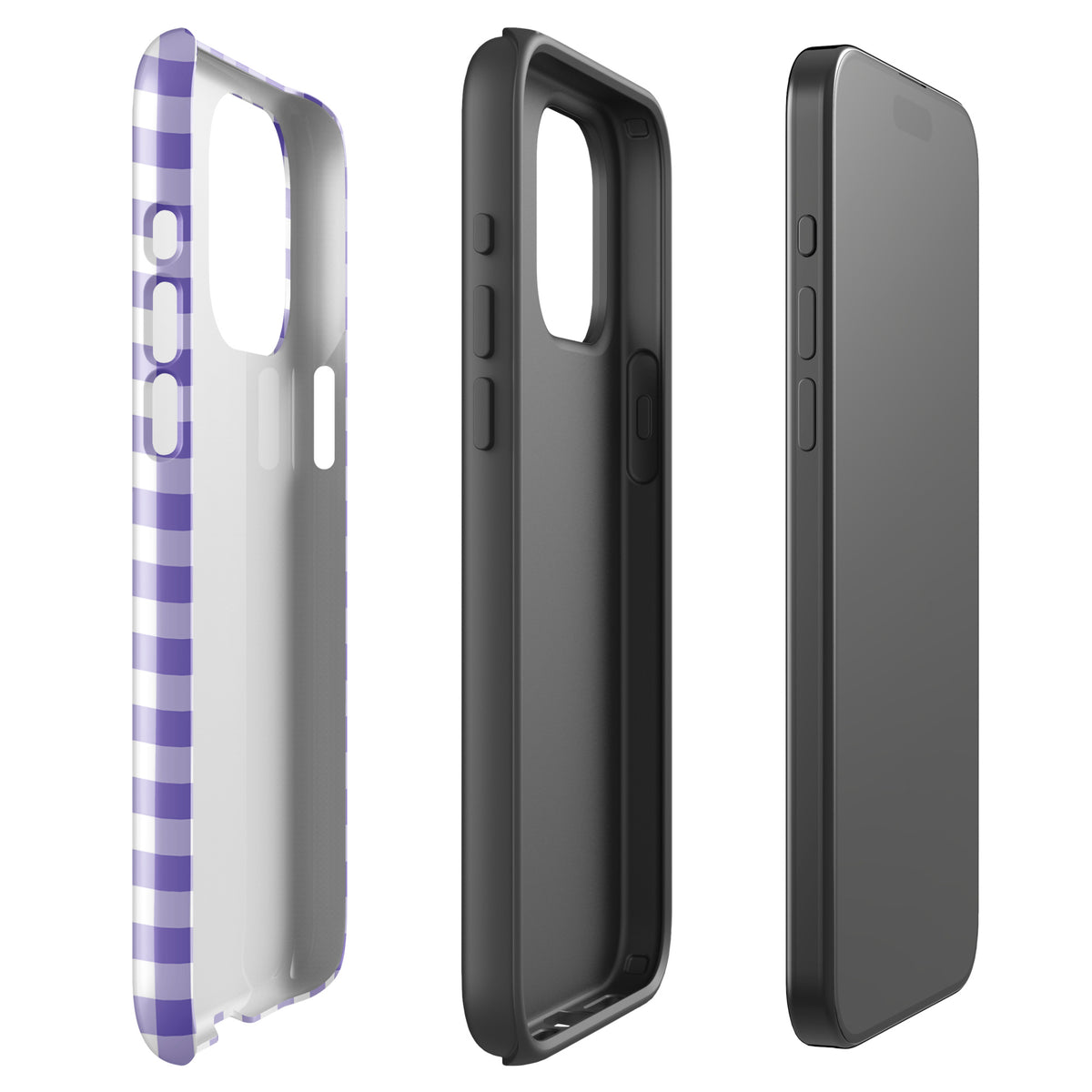 Phone Case for iPhone in purple and white gingham pattern, showcasing style and protection
