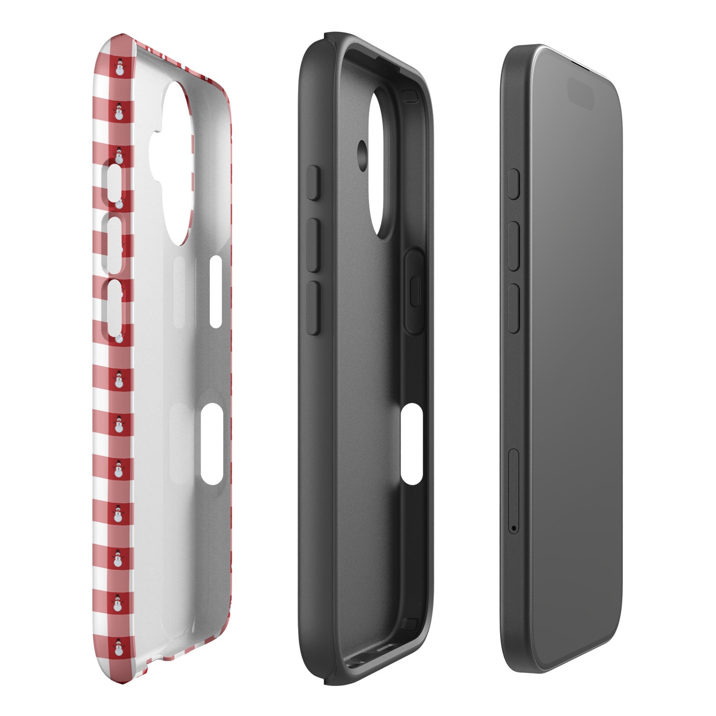 Phone Case with snowman gingham winter design for iPhone in three piece view