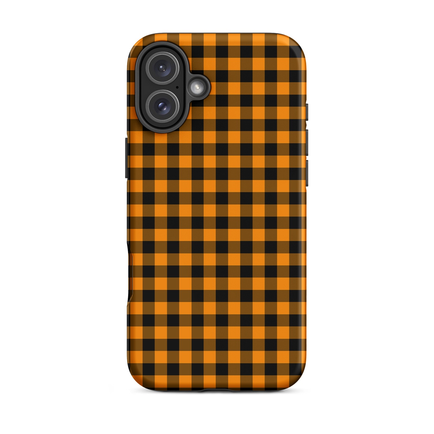 phone case with black-and-orange gingham Autumn theme for iPhone