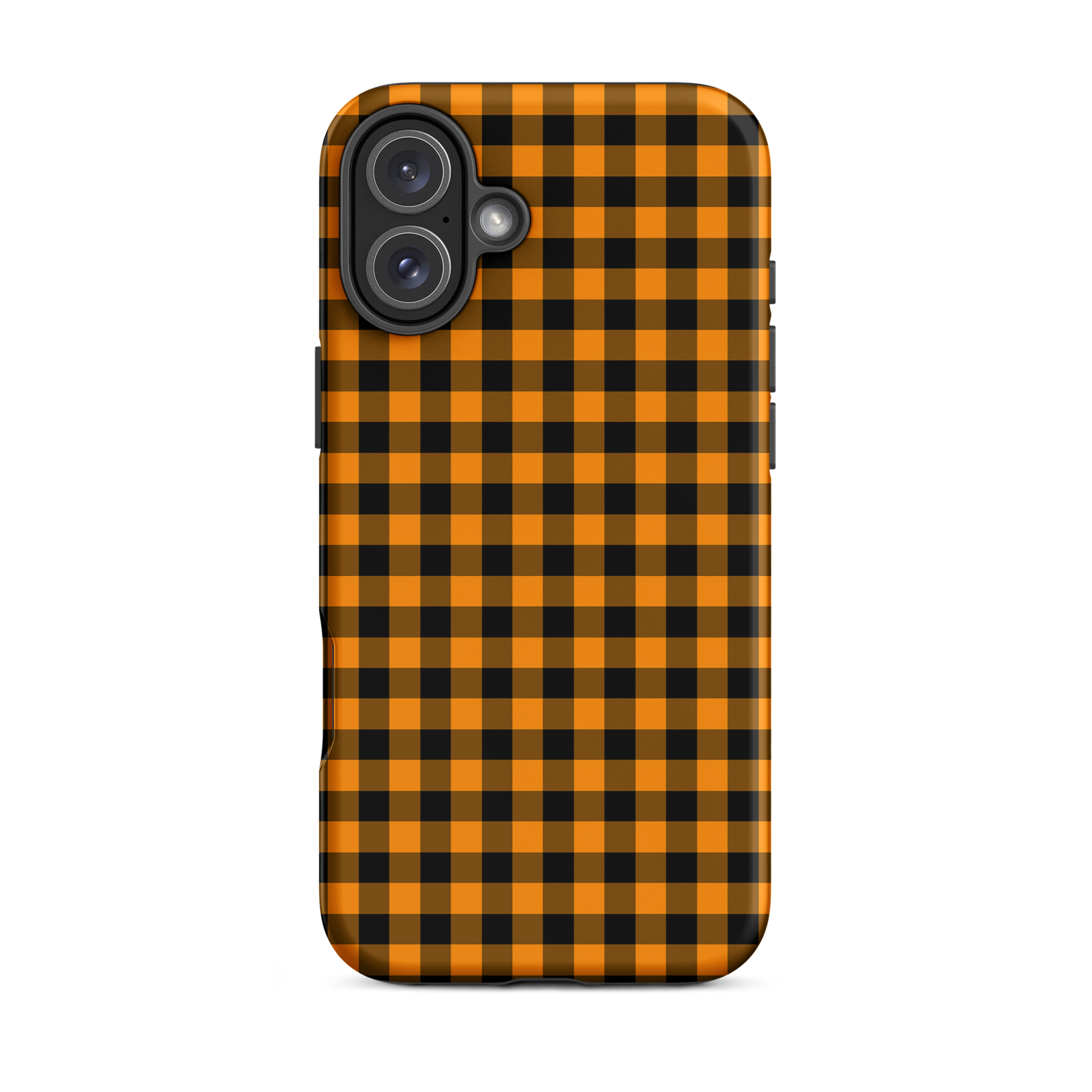 phone case with black-and-orange gingham Autumn theme for iPhone