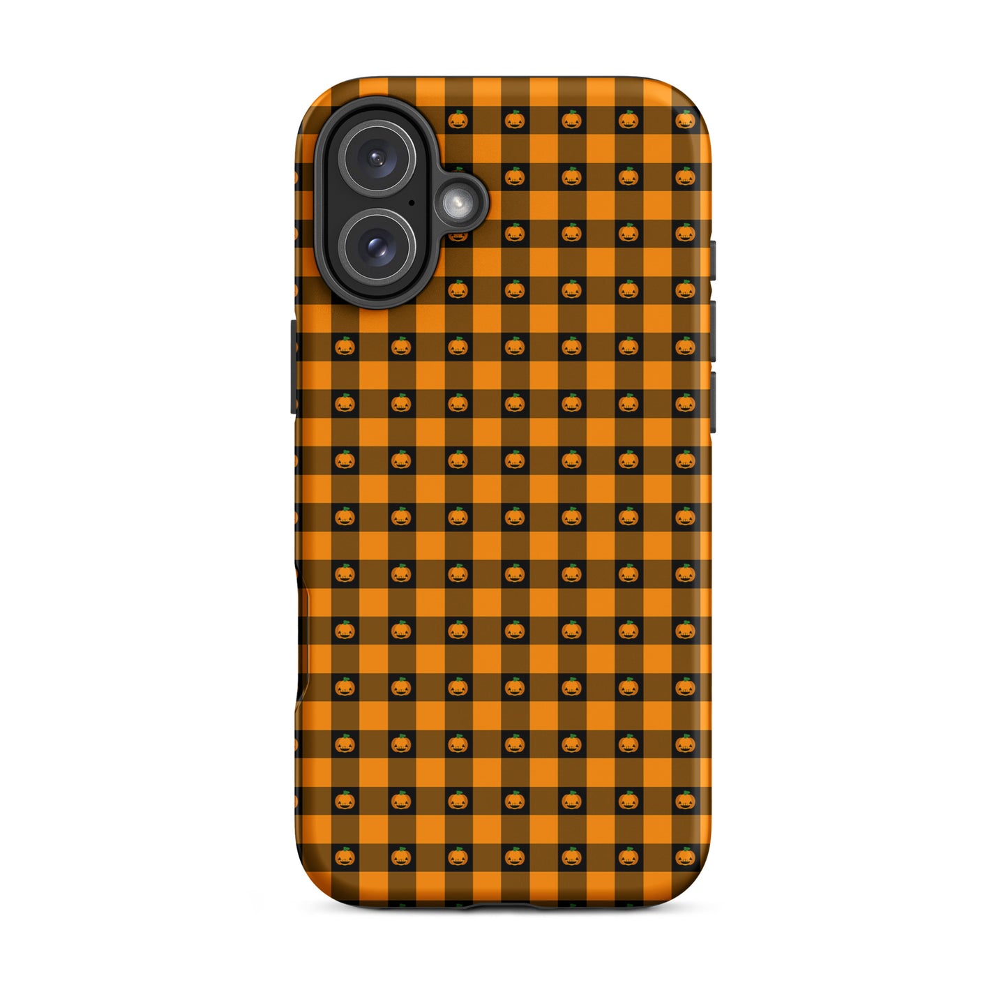 Phone Case for iPhone with Playful Pumpkin Gingham Halloween Design featuring jack-o’-lanterns on a festive gingham pattern.