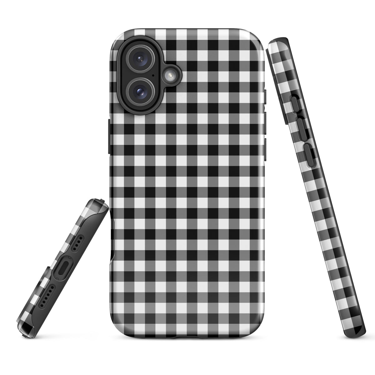 Phone Case with black-and-white gingham pattern for iPhone, combining stylish charm and luxury with durable protection.