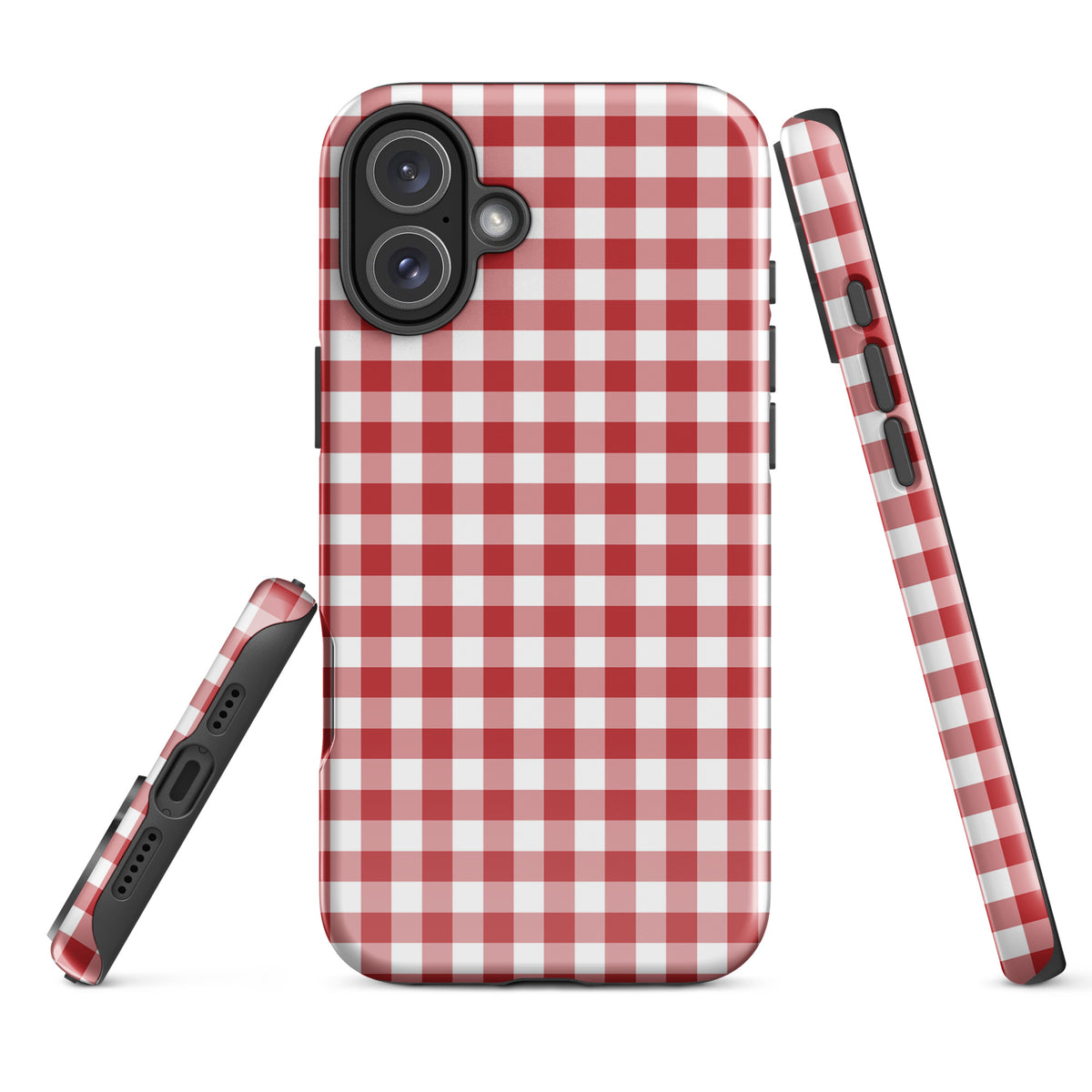 Phone Case for iPhone with red and white gingham pattern, offering charming style and durable protection.
