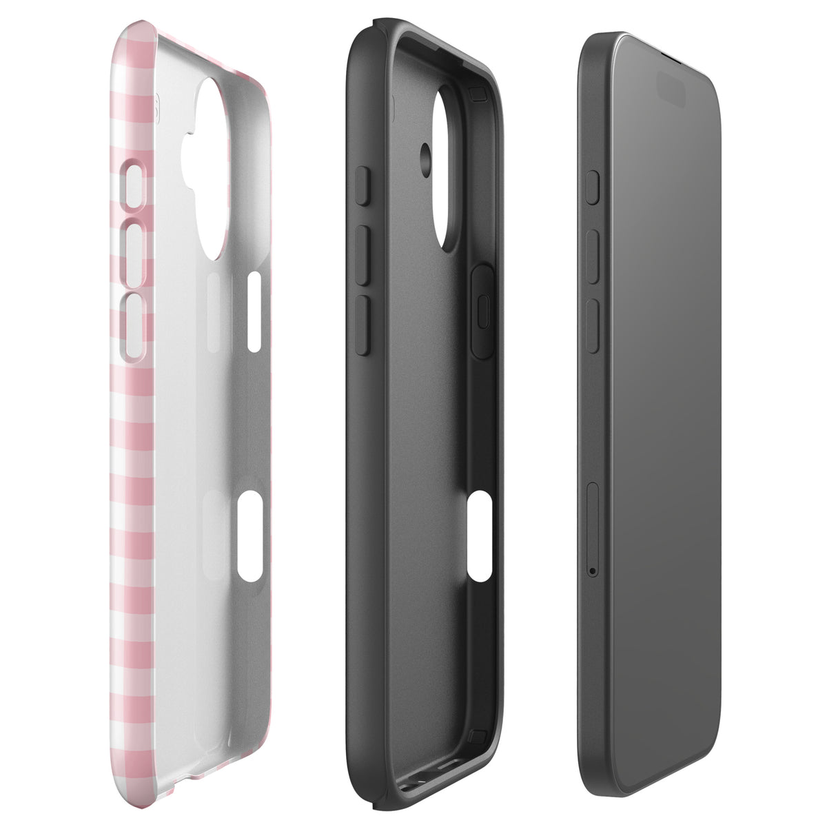 Phone Case for iPhone in pink and white gingham pattern showcasing chic style and protection.