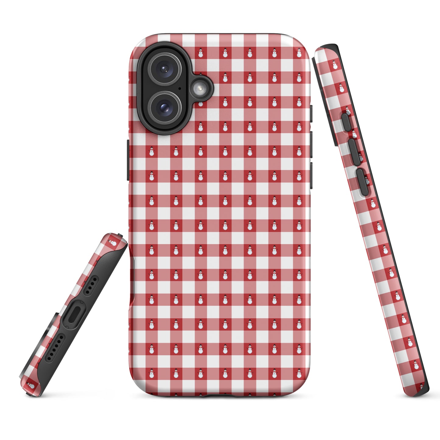 Phone Case for iPhone with snowman gingham winter design, red and white, festive holiday charm, durable protection for your device.