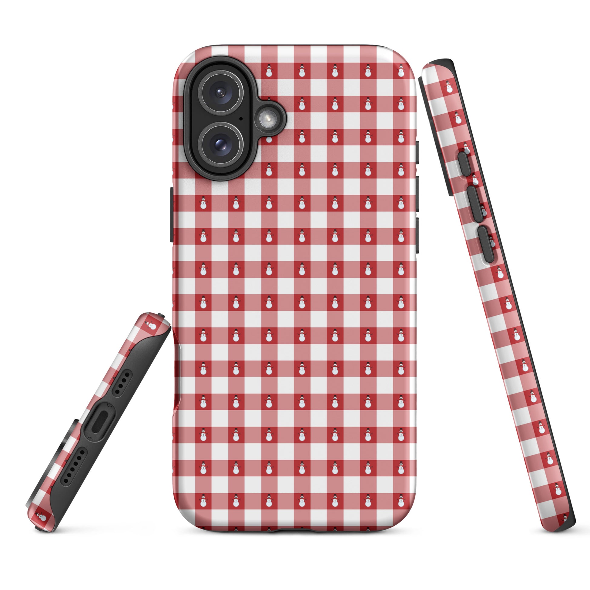 Phone Case for iPhone with snowman gingham winter design, red and white, festive holiday charm, durable protection for your device.