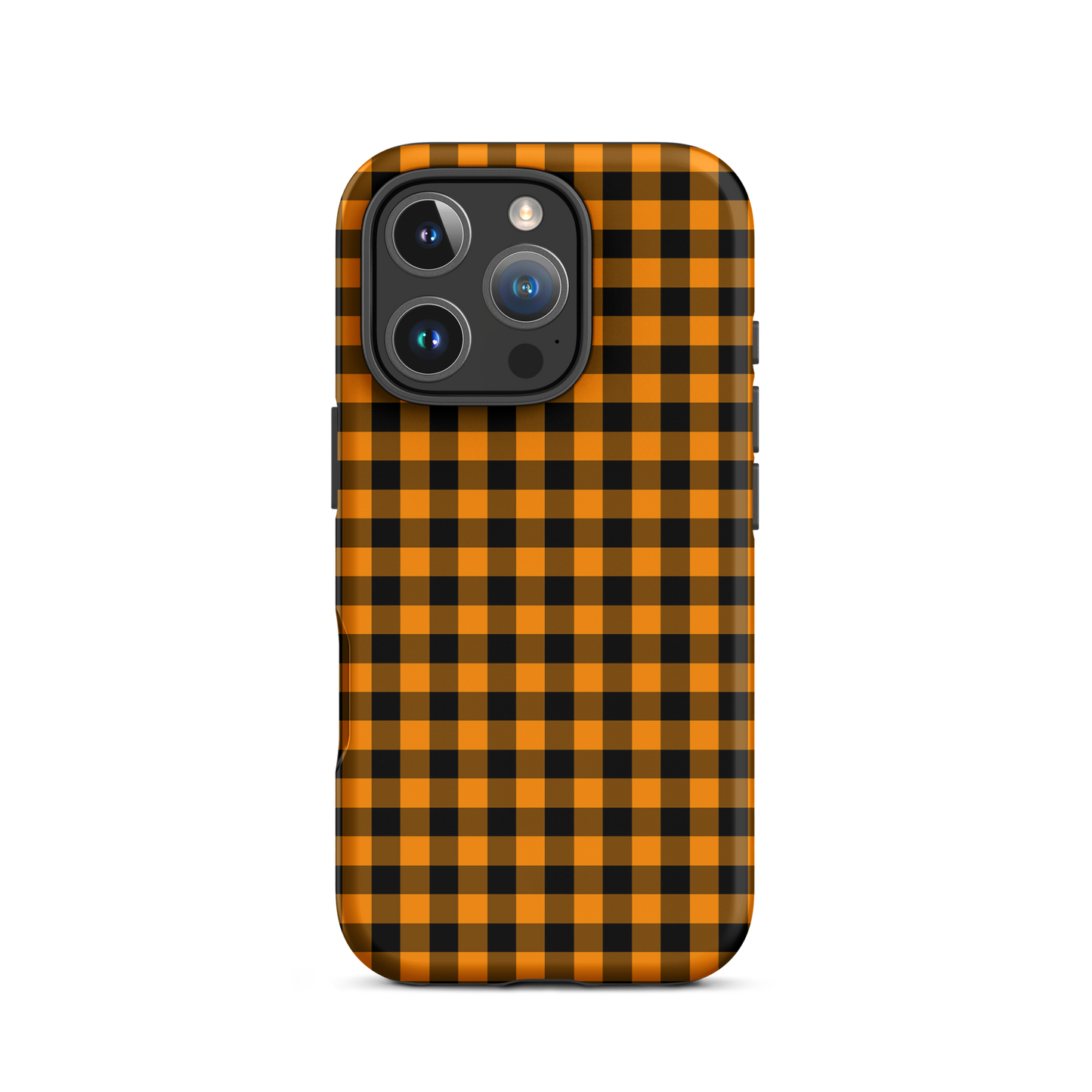 phone case with black-and-orange gingham pattern for iPhone, Autumn theme