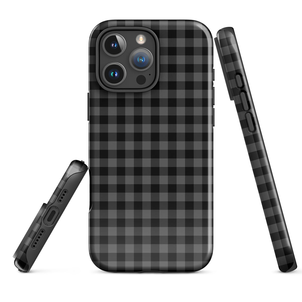 Phone Case for iPhone with black-and-charcoal gingham pattern, modern style and durable protection