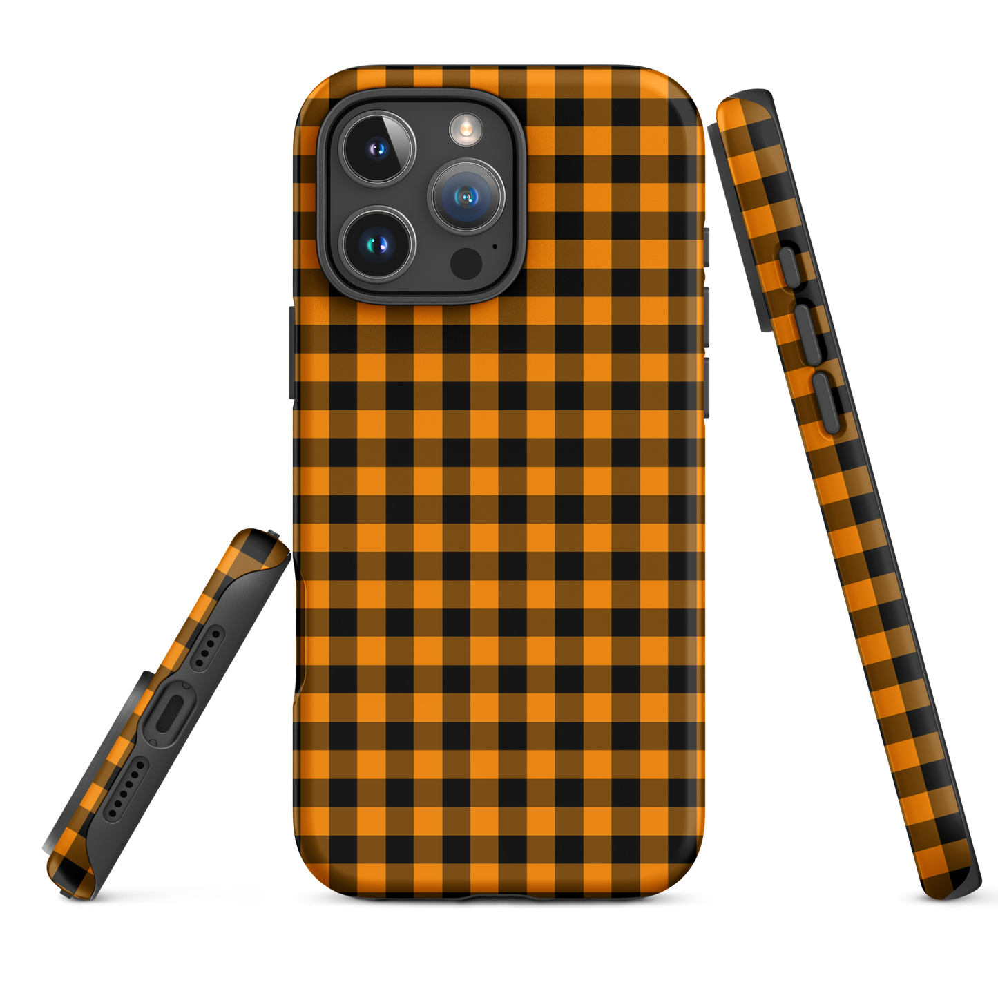 Black-and-orange gingham phone case for iPhone, autumn style