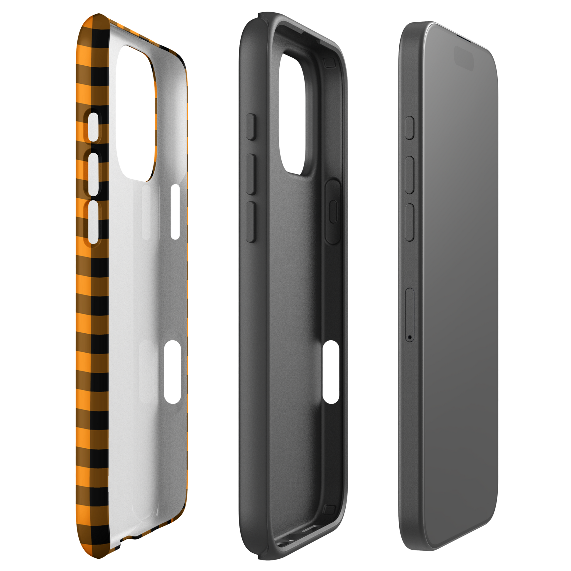 phone case with black-and-orange gingham autumn theme for iPhone, showcasing stylish design and durability.