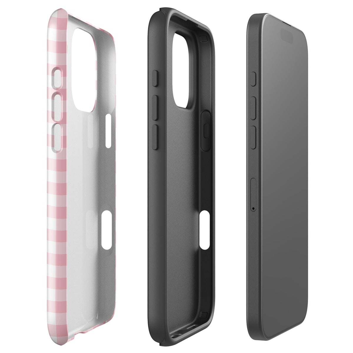 Phone Case for iPhone with pink and white gingham pattern, showcasing charming style and durable protection.