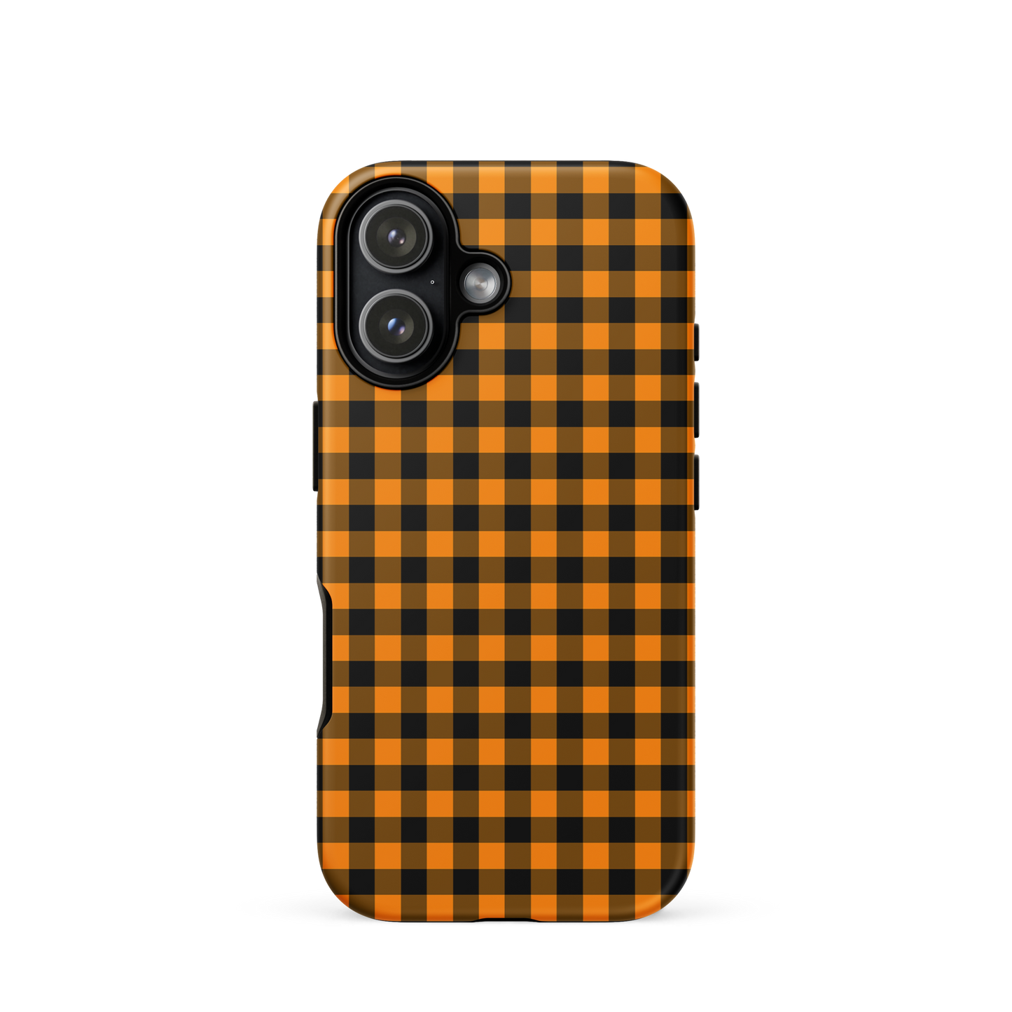 phone case with black-and-orange gingham pattern for iPhone, autumn theme