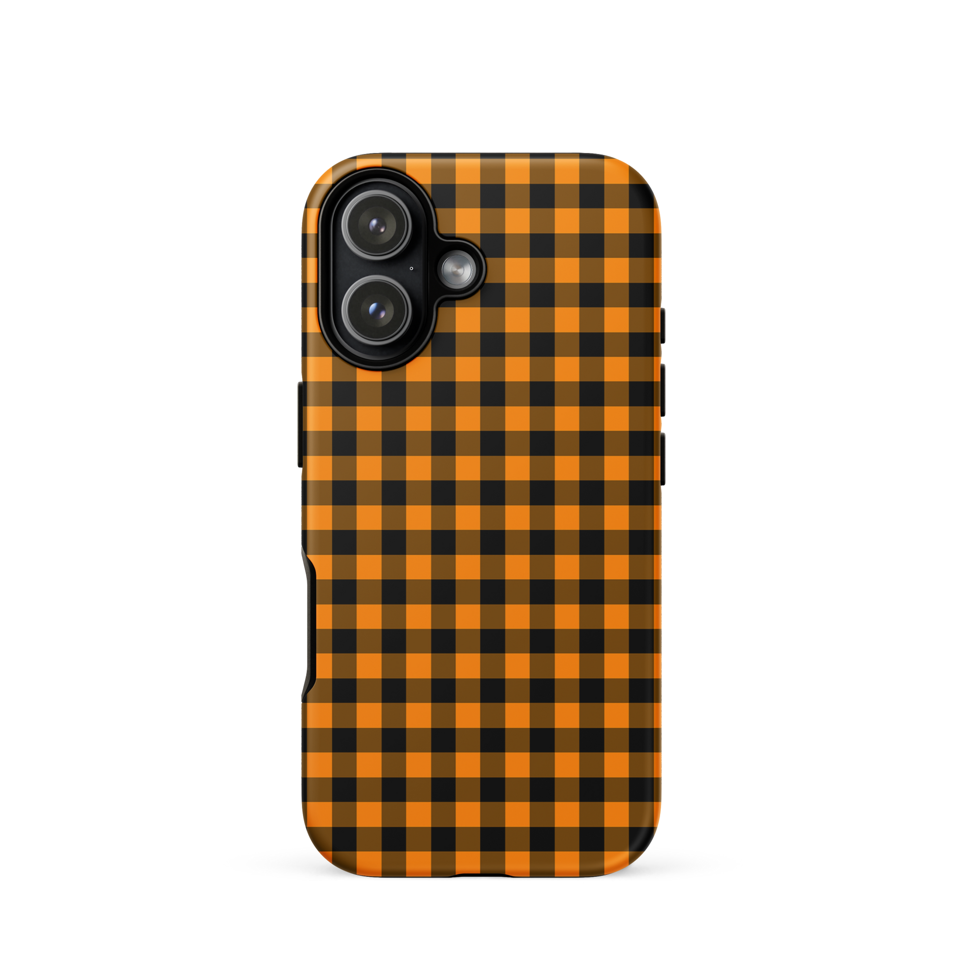 phone case with black-and-orange gingham pattern for iPhone, autumn theme