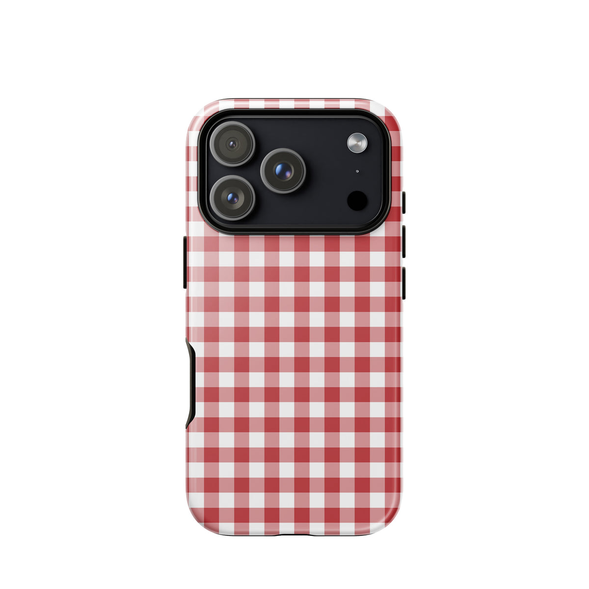 Phone Case for iPhone with red-and-white gingham pattern, combining style and protection.