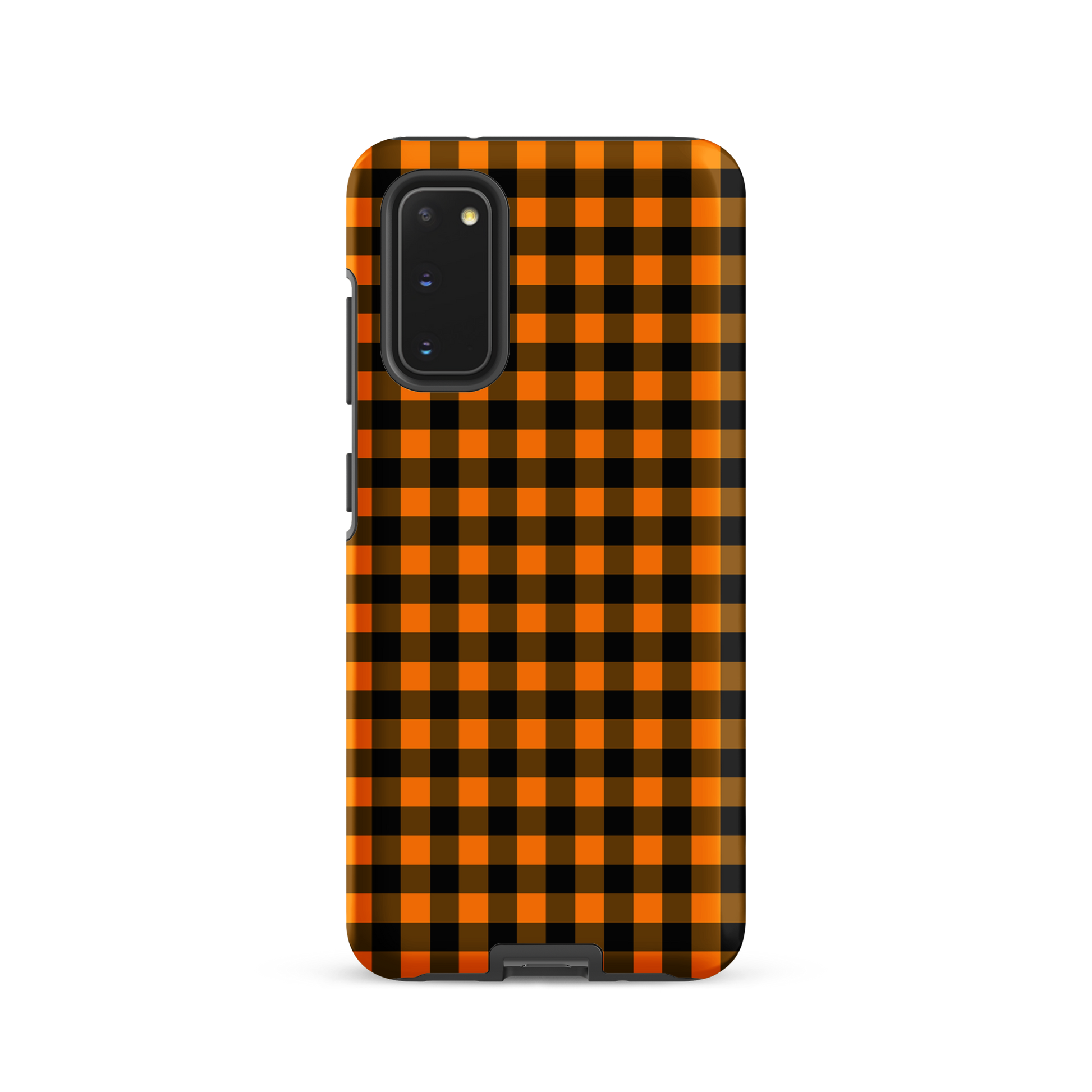Black-and-orange gingham autumn phone case for Samsung Galaxy.