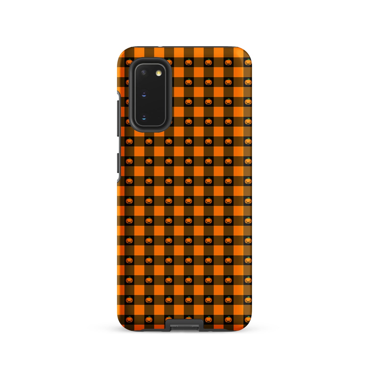 Phone Case for Samsung Galaxy with playful pumpkin gingham Halloween design.