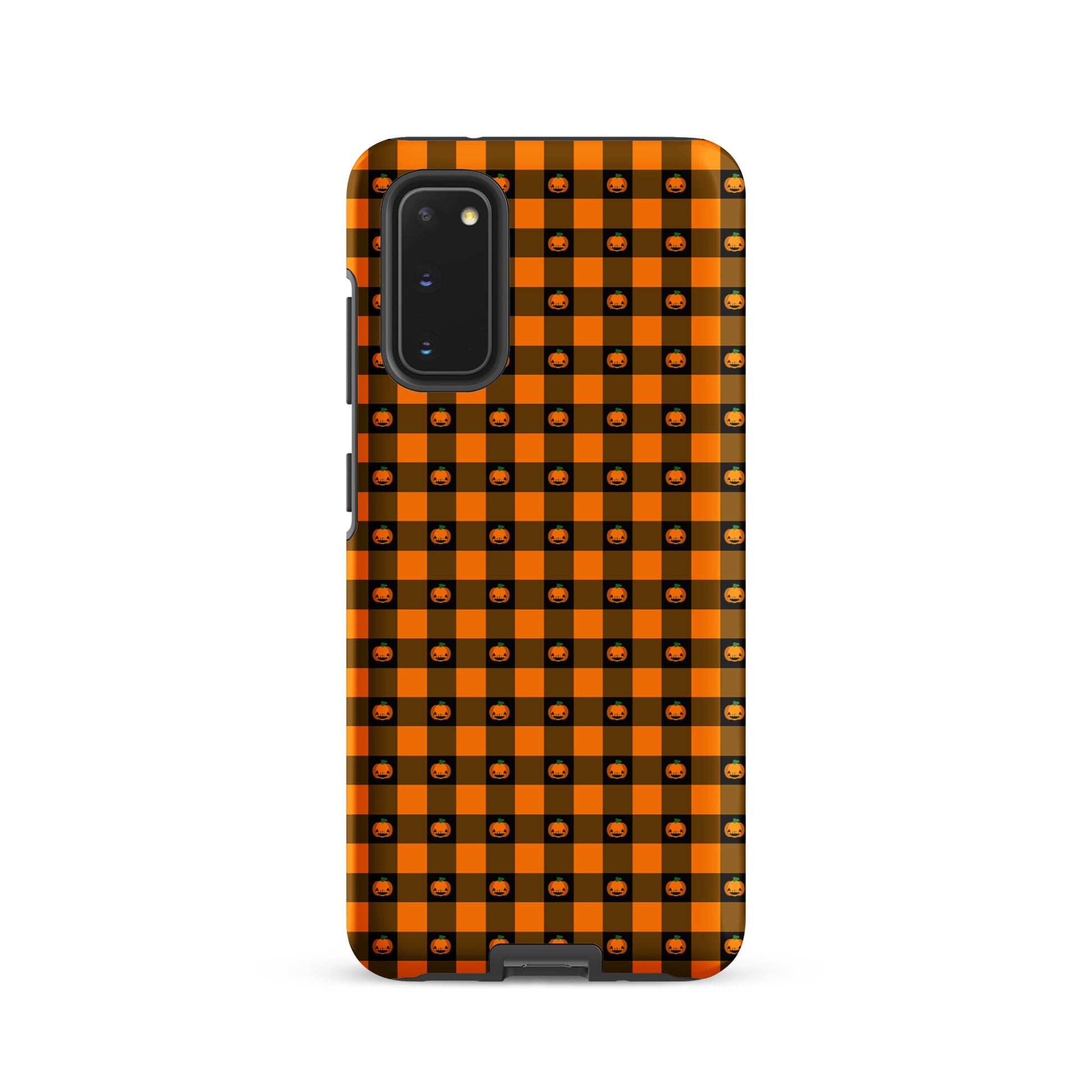 Phone Case for Samsung Galaxy with playful pumpkin gingham Halloween design.