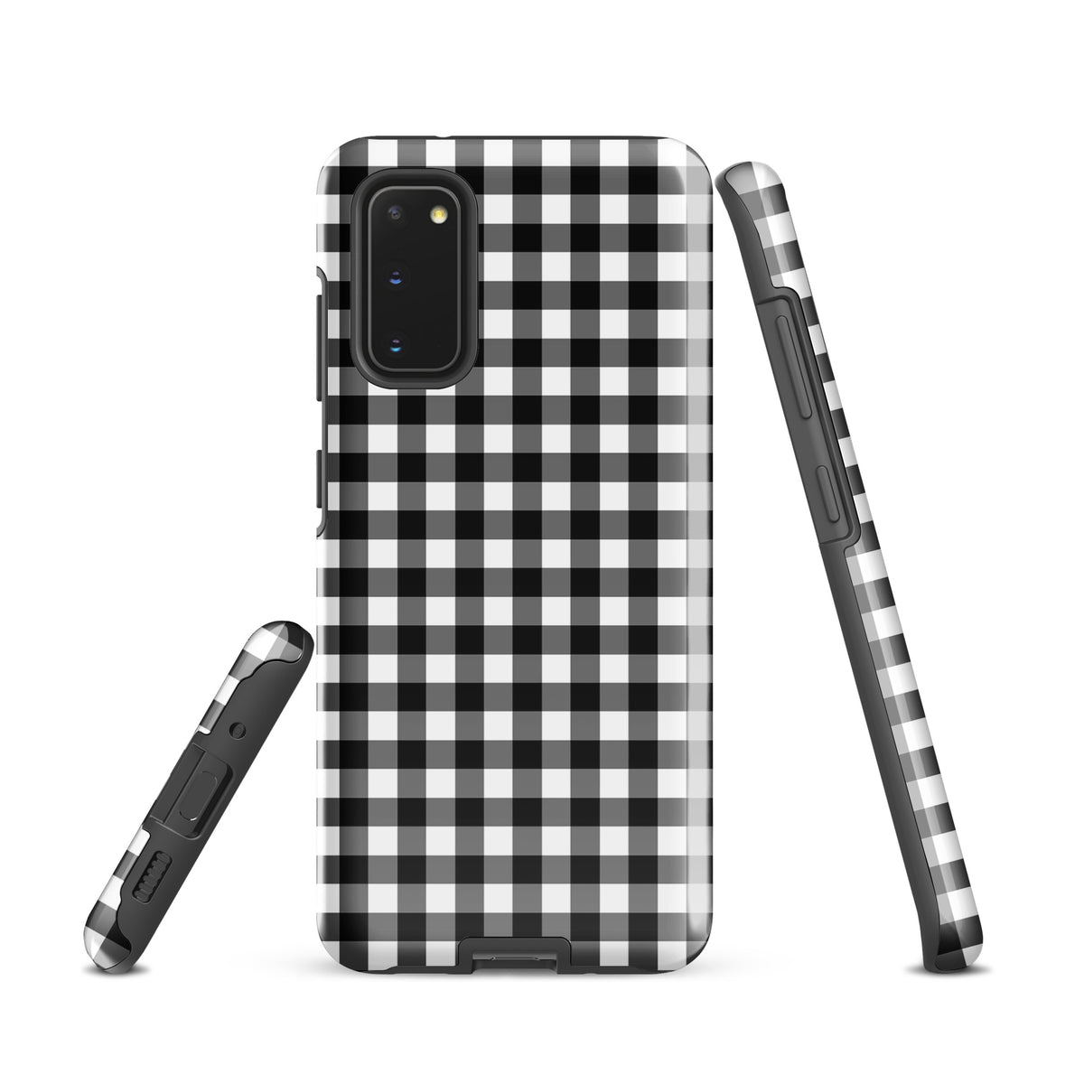 Phone Case for Samsung Galaxy with black and white gingham pattern, offering style and protection.